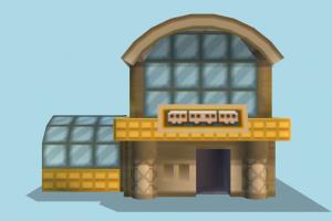 Building Front building, front, station, cartoon, lowpoly